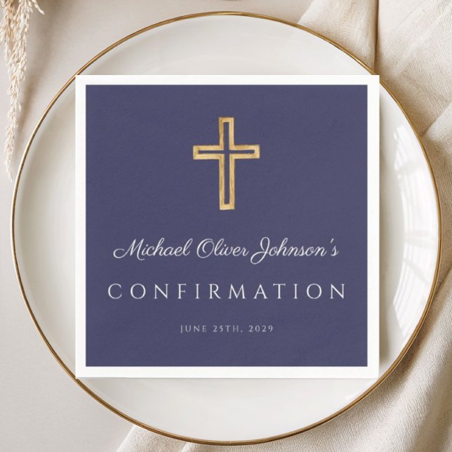 Elegant mörkblå religiös korspojke konfirmation pappersservett (Elegant Navy Blue Religious Cross Boy Confirmation Napkins)