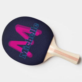Elegant mörkblå rosa tvåfärgsmonogram och namn pingisracket