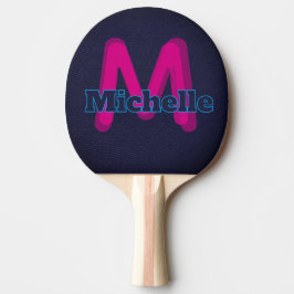 Elegant mörkblå rosa tvåfärgsmonogram och namn pingisracket