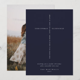 Elegant mörkblå skriftkorsfoto julkort