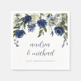 Elegant mörkblå vildblommor Blommig Bröllop Pappersservett
