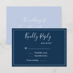 Elegant mörkblå vit modern bröllops-rsvp inbjudningar