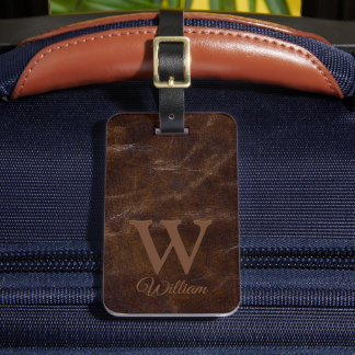 Elegant mörkbrun ko läderstruktur monogram bagagebricka