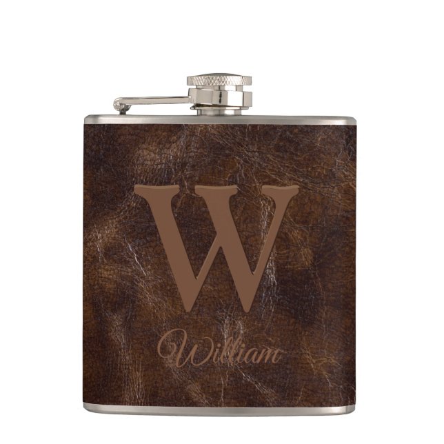 Elegant mörkbrun ko läderstruktur monogram fickplunta (Framsidan)