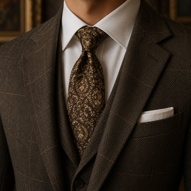 Elegant mörkbrun och guld Royal vapensköld  Slips (Skapare uppladdad)