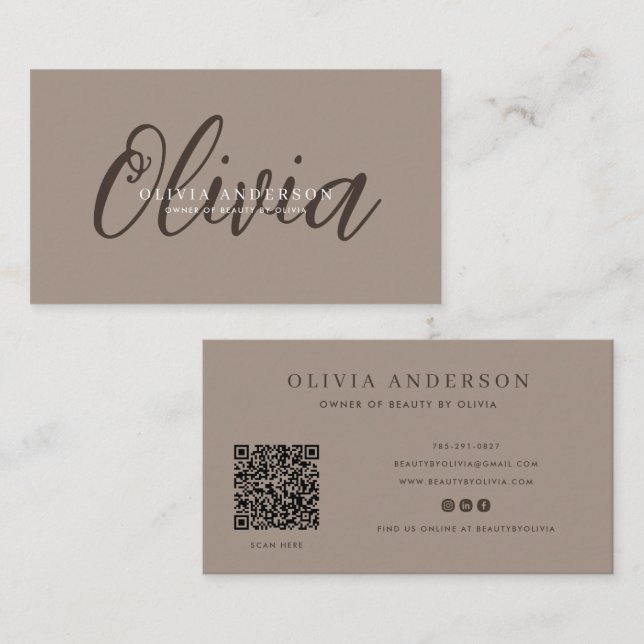 Elegant mörkgrå handskriven namnskript, QR-kod Visitkort (Fram/baksida)