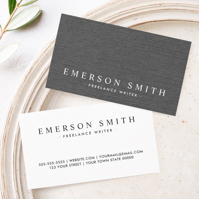 Elegant mörkgrå linne look klassisk visitkort (Elegant dark gray linen look classy business card)