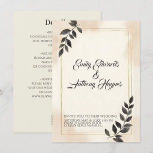 Elegant mörkgrön blad bröllopsinbjudan