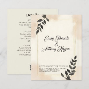 Elegant mörkgrön blad bröllopsinbjudan