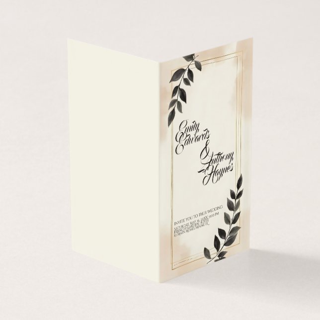 Elegant mörkgrön blad bröllopsinbjudan kort (Utsida)
