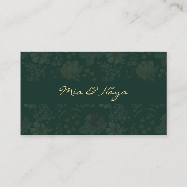 Elegant mörkgrön blomster Gold Script Lyx Visitkort (Framsida)