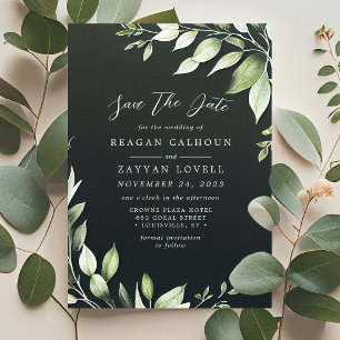 Elegant mörkgrön grönska blad Save The Date Inbjudningar
