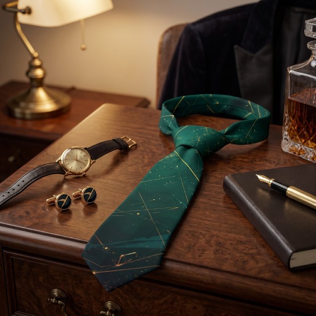 Elegant mörkgrön guldgeometrisk slips (Skapare uppladdad)