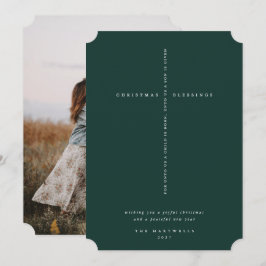 Elegant mörkgrön skriftsnitts kors foto julkort