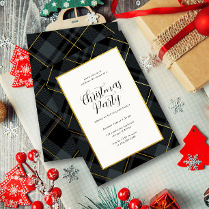 Elegant mörkgrön tartan-kartrad julfest inbjudningar
