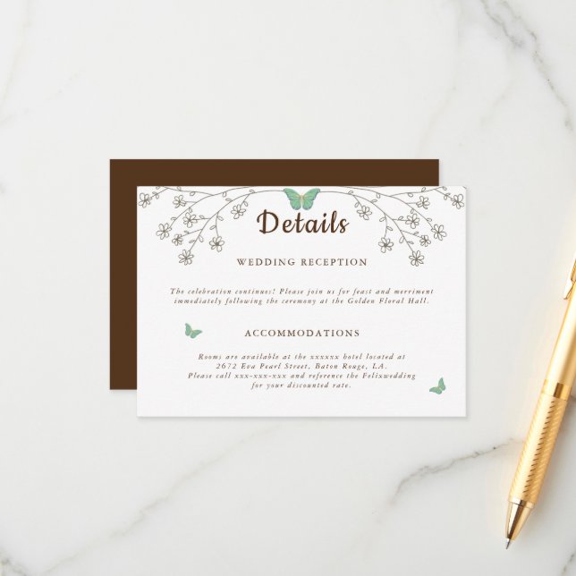 Elegant mörkguld fjäril detalj tilläggskort (Fram/Back In Situ)