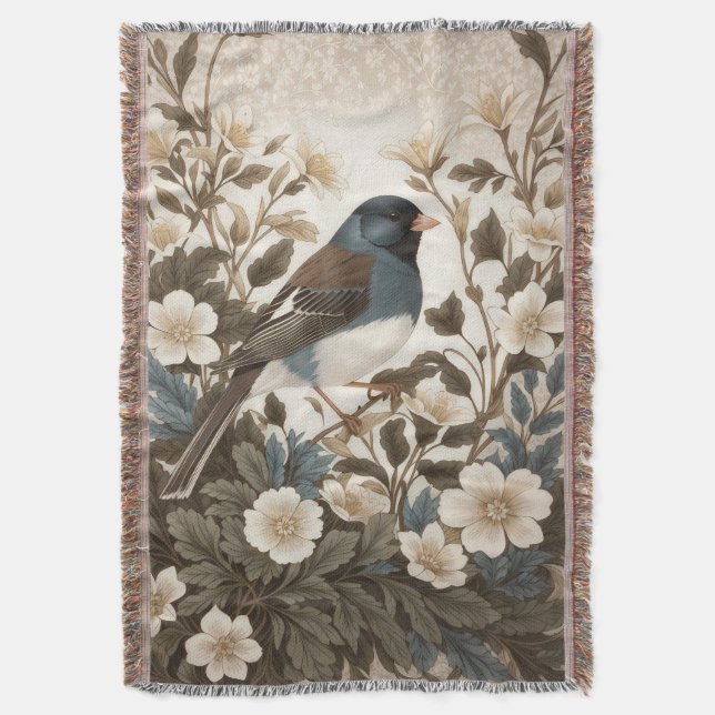 Elegant Mörkögd Junco Krämfärgad Blommönster Filt (Framsidan Vertikal)