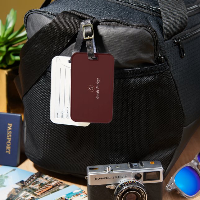 Elegant mörkröd akryl bagagetikett bagagebricka (Framsida & Baksida)