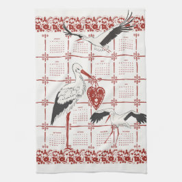 Elegant mörkröd alsassisk folkskt Stork 2026 kalen Kökshandduk
