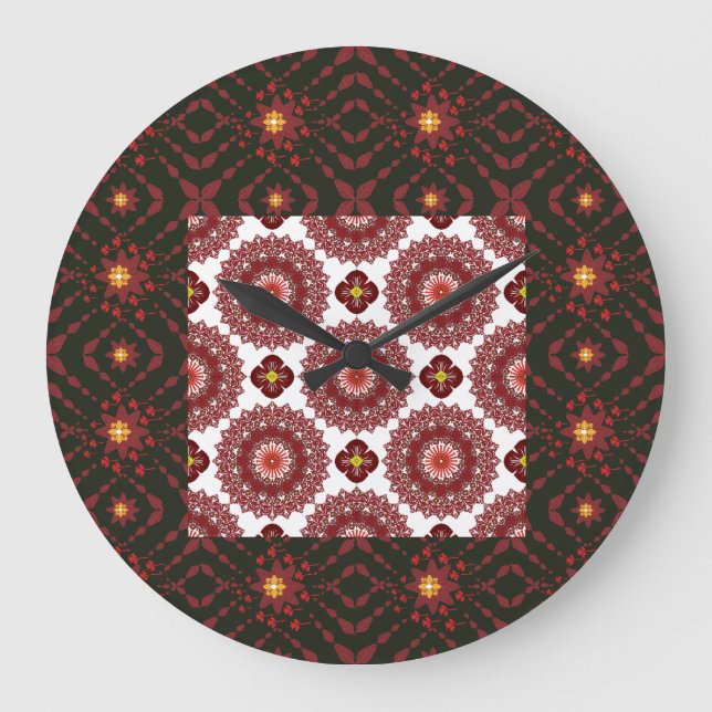 Elegant mörkröd Mandala Geometrisk Väggklocka – Ar (Framsida)