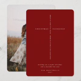 Elegant mörkröd skriftkorsfoto julkort