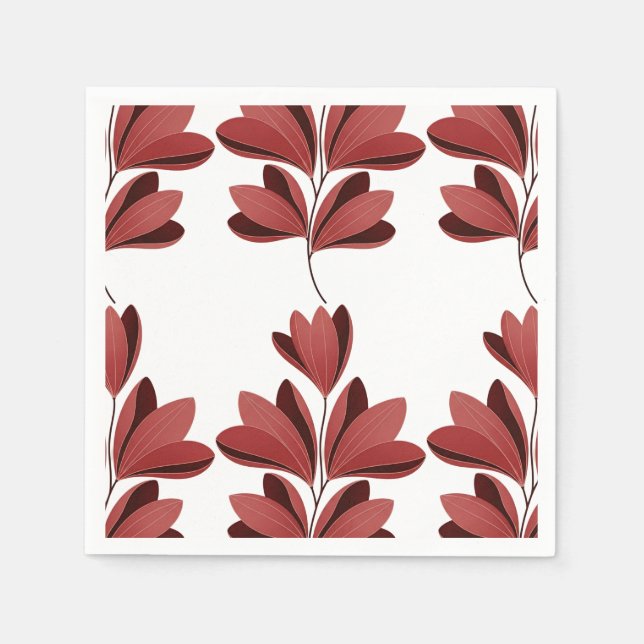 Elegant mörkröd stiliserad blomstergren pappersservett (Framsidan)