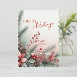 Elegant mörkröd turkos grön blomster julkrans julkort