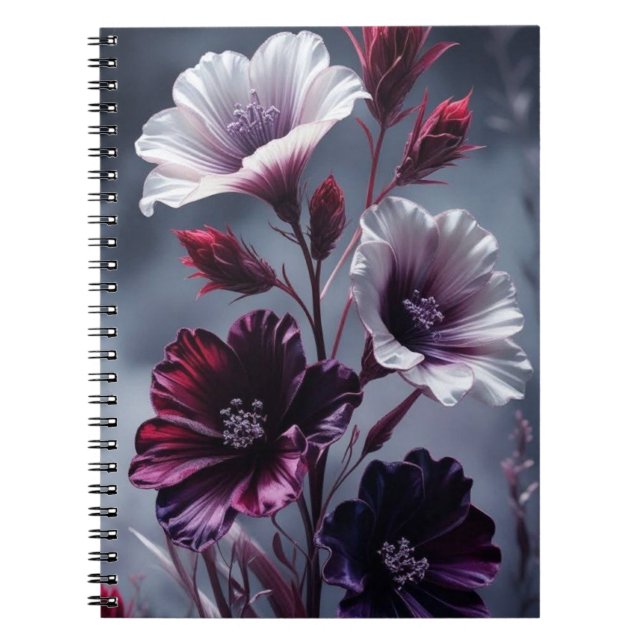Elegant mörkt blomstermöster anteckningsbok (Framsidan)