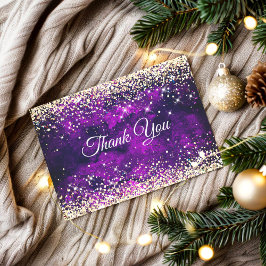 Elegant mörkt lila guld falskt glittermonogram tack kort