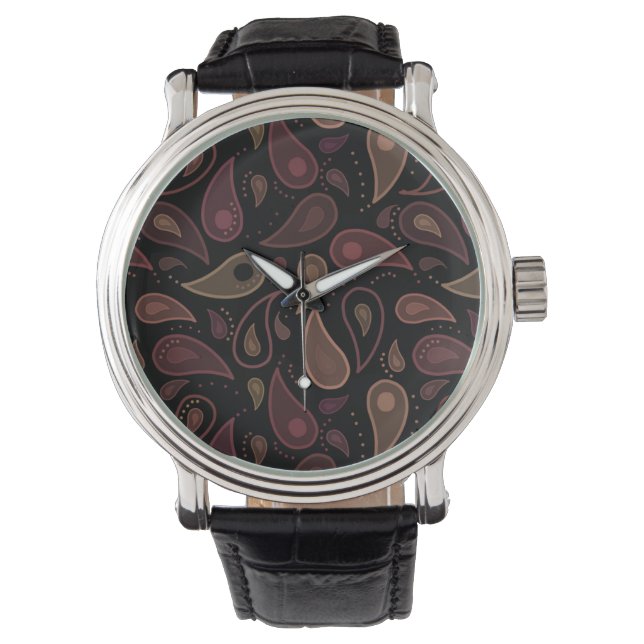 Elegant mörkt modernt paisley-mönster armbandsur (Framsida)