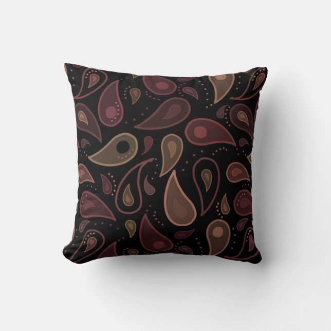 Elegant mörkt modernt paisley-mönster kudde (Framsida)