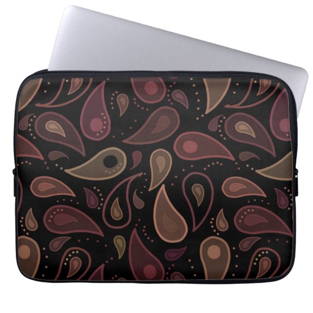 Elegant mörkt modernt paisley-mönster laptop fodral (Framsidan)