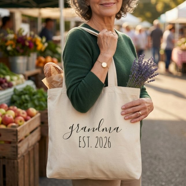 Elegant Mormor Est År Minimalistisk Skriptdesign Tygkasse (Skapare uppladdad)
