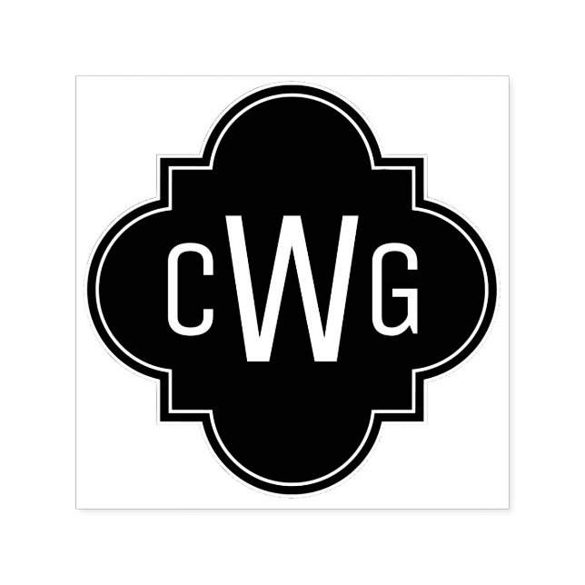 Elegant Moroccan Quatrefoil 3 Initial Monogram Självfärgande Stämpel (Design)