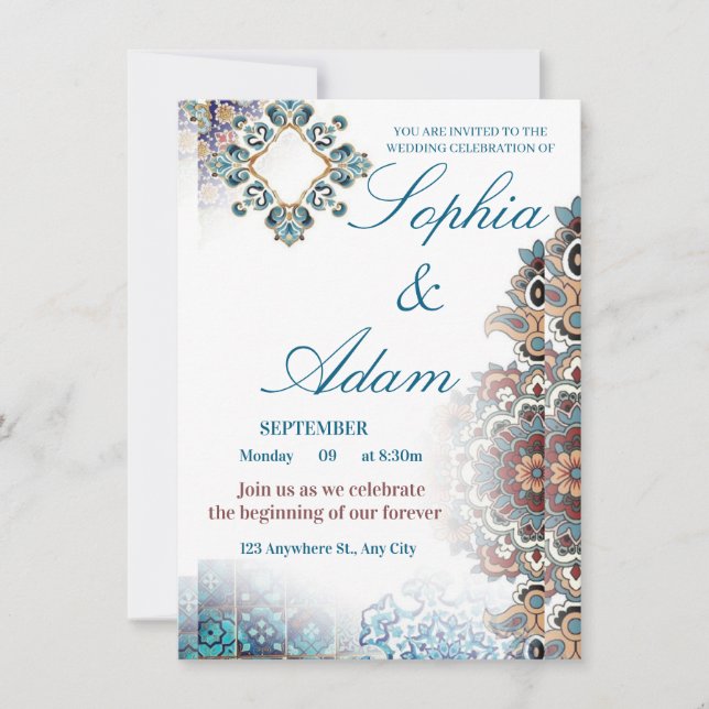 Elegant Moroccan Tile Wedding Invitation Inbjudningar (Framsida)