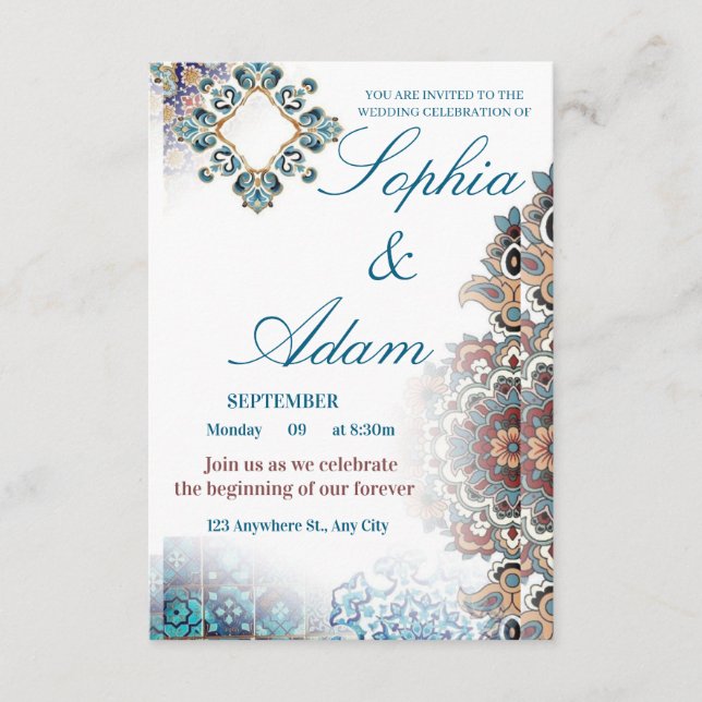 Elegant Moroccan Tile Wedding Invitation Tilläggskort (Framsida)