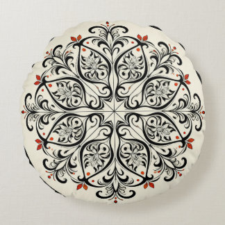 Elegant Moroccan Zellige Floral Round Pillow Rund Kudde
