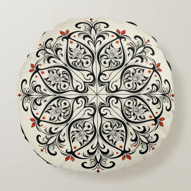 Elegant Moroccan Zellige Floral Round Pillow Rund Kudde (Framsidan)