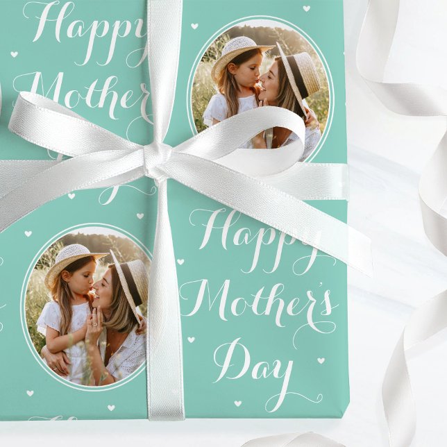 Elegant mors dag anpassad bild mintgrön presentpapper (Skapare uppladdad)