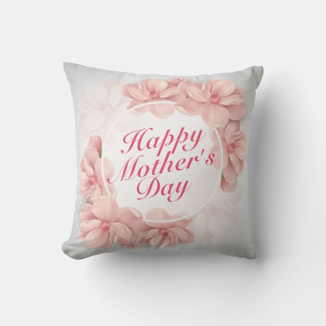Elegant Mors dag Blommigt Ram vid Lycklig | Pillow Kudde (Framsida)