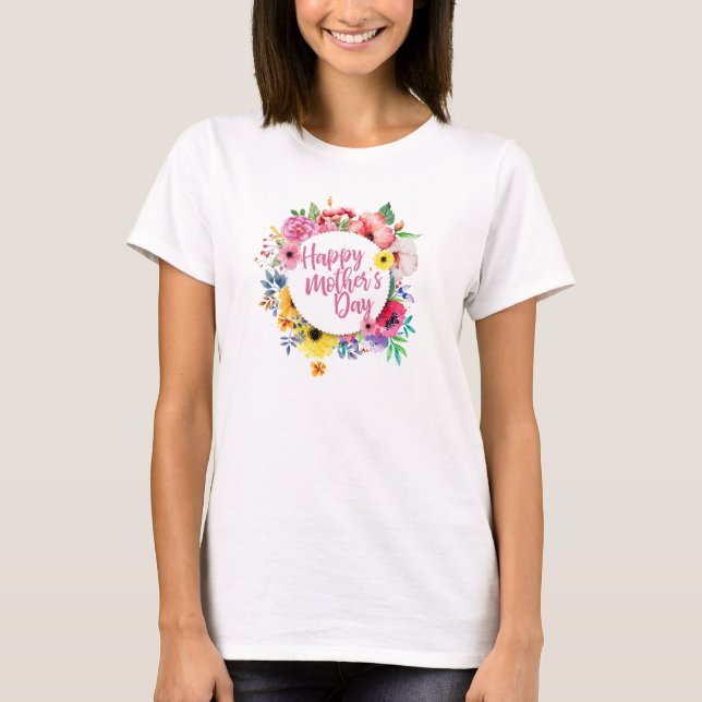 Elegant Mors dag Blommigten Lycklig | Cirkel överk T Shirt (Framsida)