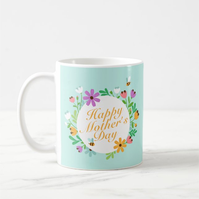 Elegant Mors dag Blommigten Lycklig | Klassiskt Mu Kaffemugg (Vänster)