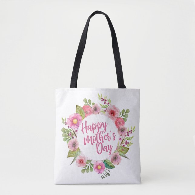 Elegant Mors dag Blommigten Lycklig | Tote Bag Tygkasse (Framsida)
