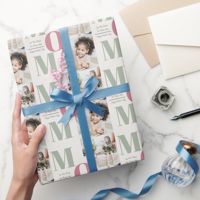 Elegant Mors dag Photo Collage Wrapping Papper Presentpapper (Gifting)
