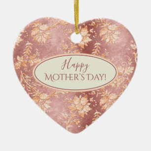 Elegant Mor's Day Keepsak Heart Damask Julgransprydnad Keramik