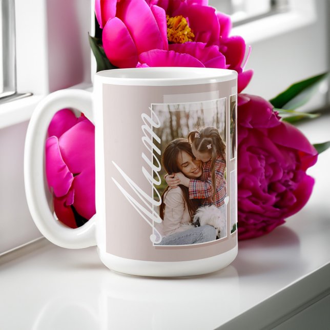 Elegant Morsa Skriptögonblicksbild, Mors dag-foto Kaffemugg (Elegant Mom Script Snapshot Mother's Day Photo Coffee Mug)