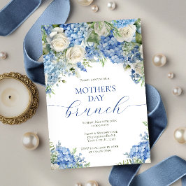Elegant morsdagsbrunch Blå Hortensia Blommor Inbjudningar