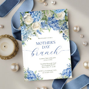Elegant morsdagsbrunch Blå Hortensia Blommor Inbjudningar
