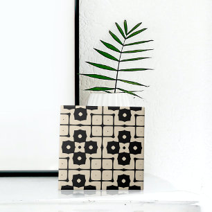 Elegant Mosaic Black & Beige Geometric Mönster Kakelplatta