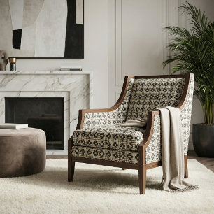 Elegant Mosaic Black & Beige Geometric Mönster Tyg